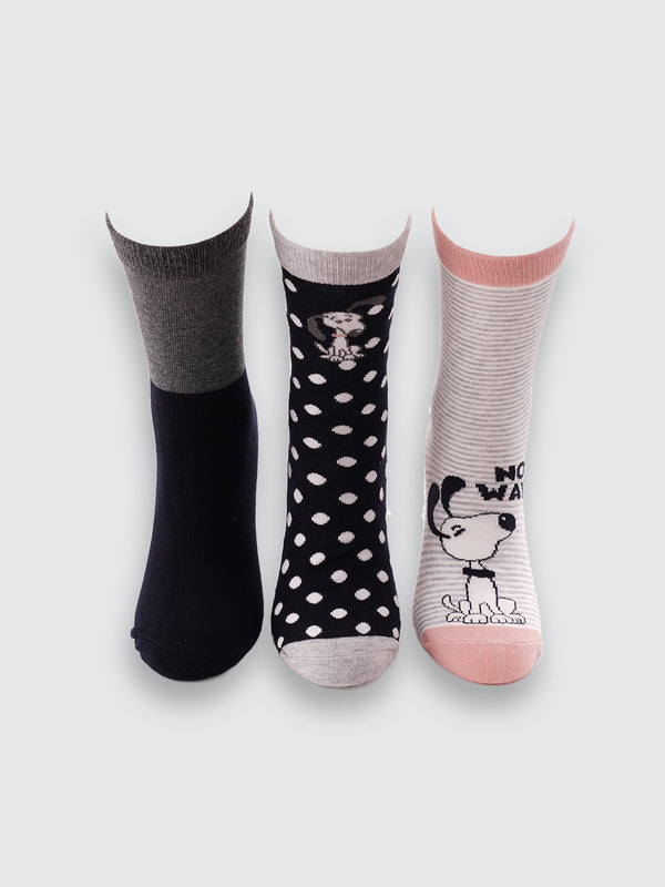 Koмплект дамски чорапи "Dog's life" в сиво, на райе и с кученца