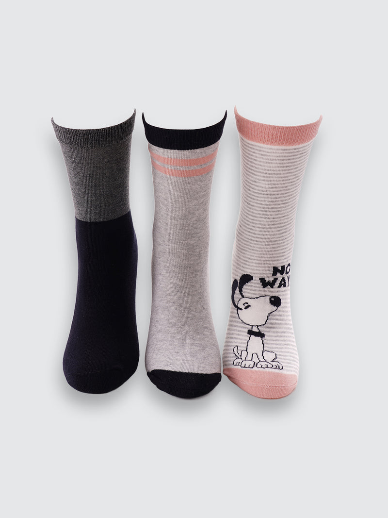 Koмплект дамски чорапи "Dog's life" в сиво, на райе и с кученца