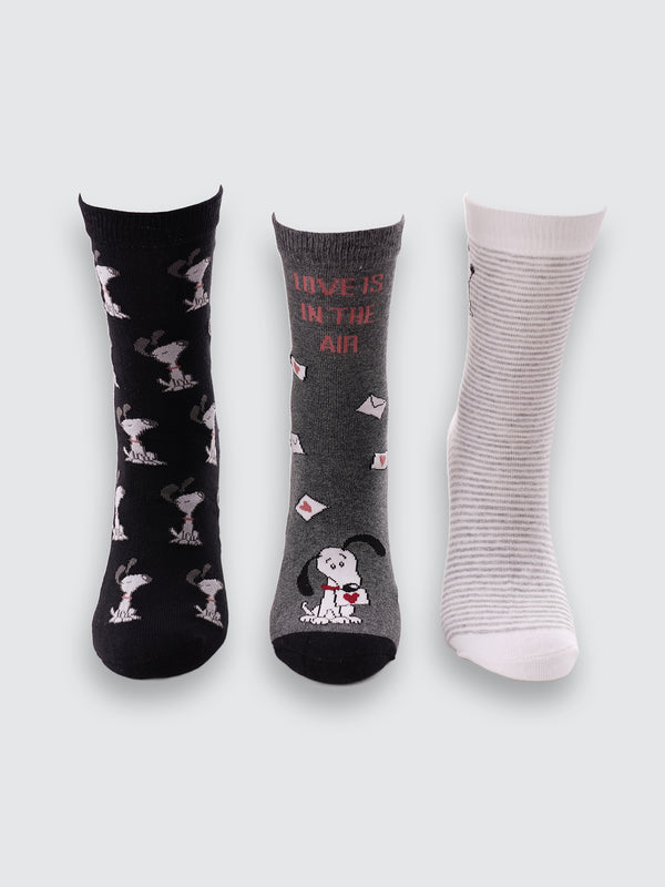 Комплект къси дамски чорапи "Love is in the air" в черно, тъмно сиво и на райе