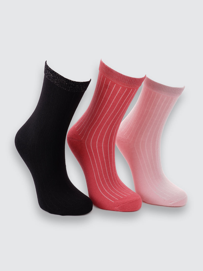 Комплект дамски фигурални чорапи "Glitter" в тъмно сиво, черно и розово