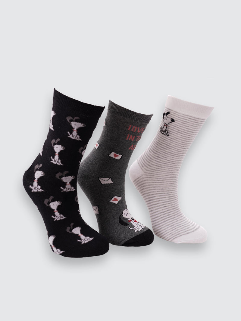 Комплект къси дамски чорапи "Love is in the air" в черно, тъмно сиво и на райе