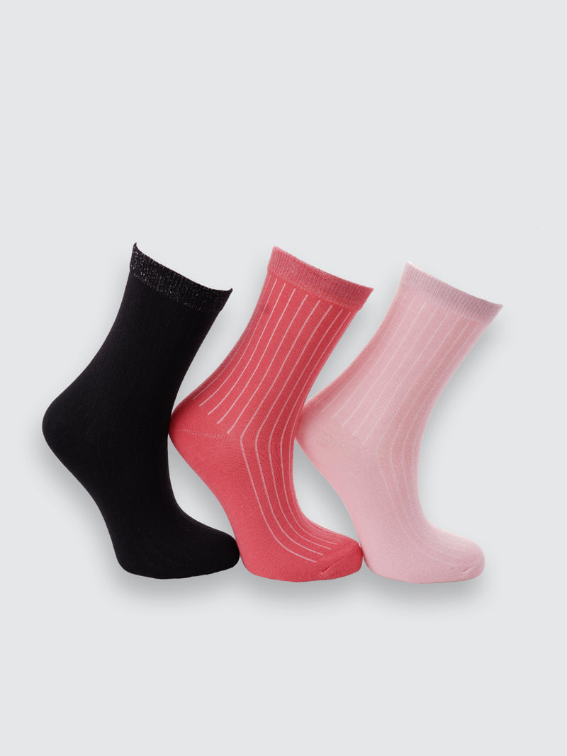 Комплект дамски фигурални чорапи "Glitter" в черно, светло розово и тъмно розово