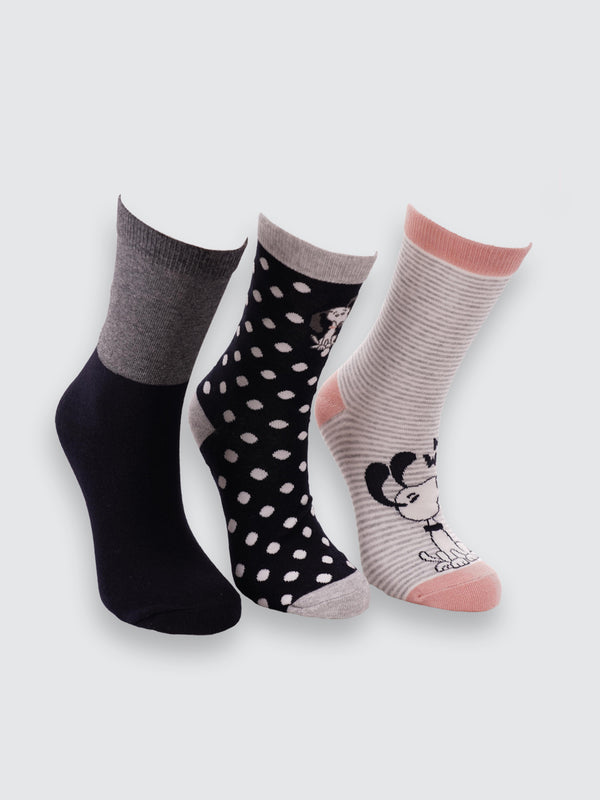 Koмплект дамски чорапи "Dog's life" на райе, на точки и в сиво