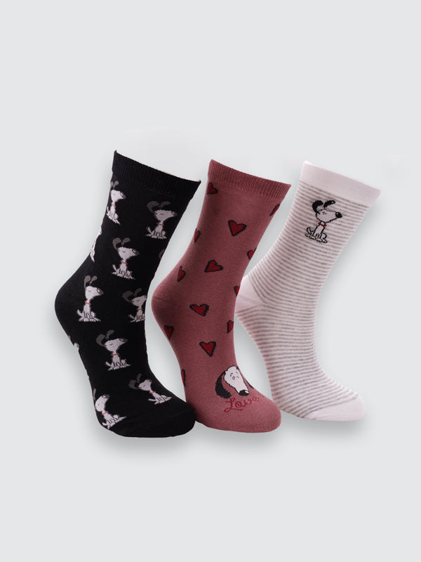 Комплект къси дамски чорапи "Love is in the air" в черно, пепел от рози и на райета