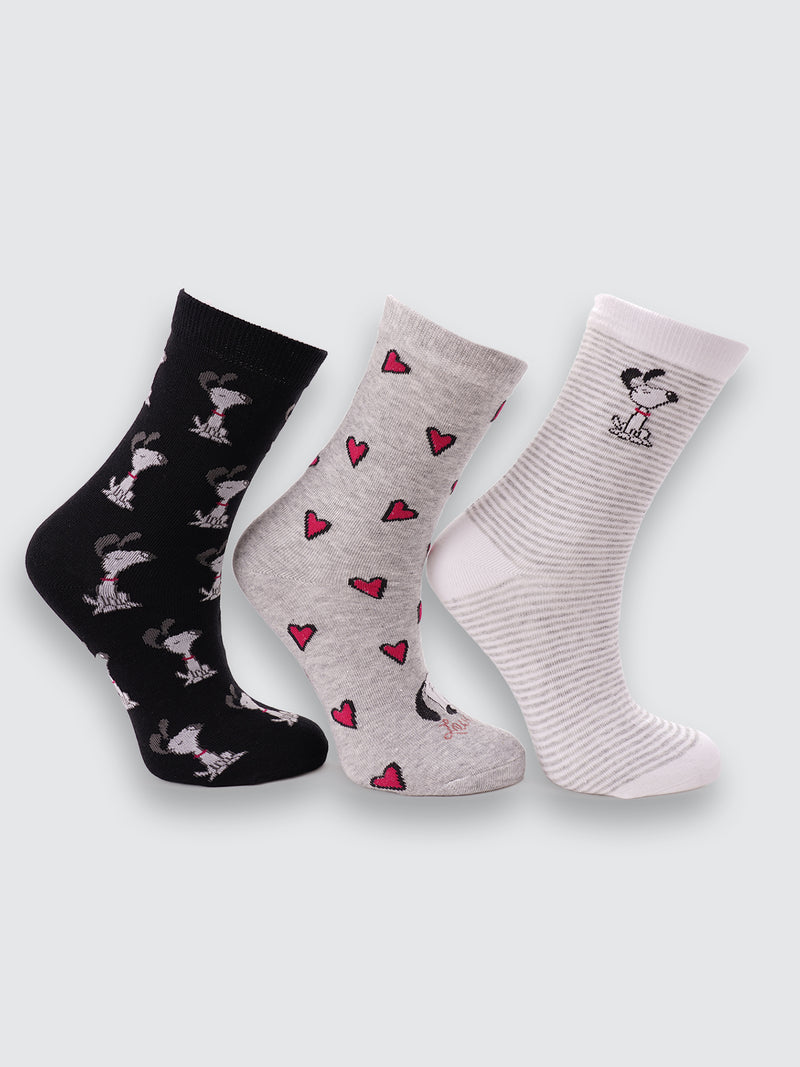 Комплект къси дамски чорапи "Love is еverywhere" в черно, сиво и на райе