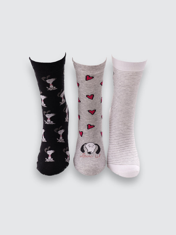 Комплект къси дамски чорапи "Love is еverywhere" в черно, сиво и на райе