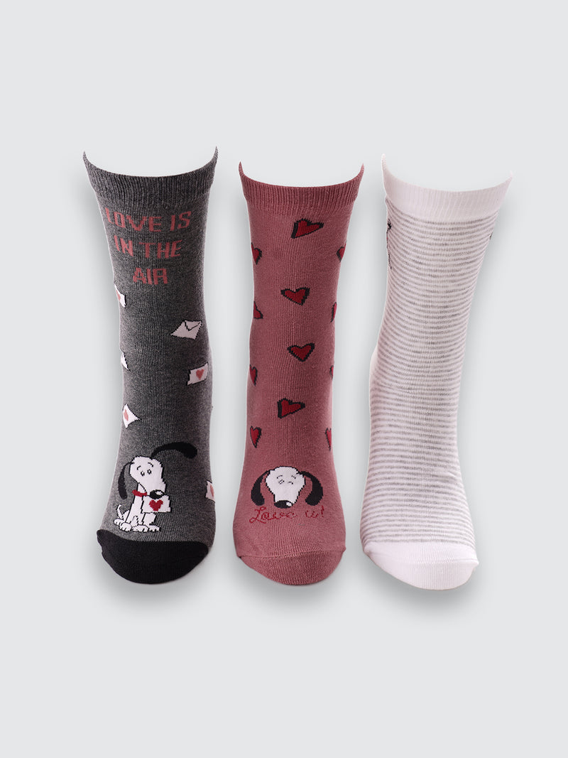 Комплект къси дамски чорапи "Love is in the air" в тъмно сиво, пепел от рози и на райе