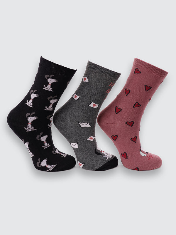 Комплект къси дамски чорапи "Love is in the air" в черно, тъмно сиво и пепел от рози