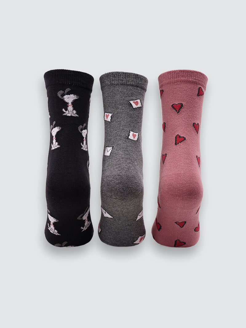 Комплект къси дамски чорапи "Love is in the air" в черно, тъмно сиво и пепел от рози