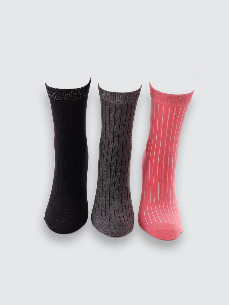 Комплект дамски фигурални чорапи "Glitter" в тъмно сиво, черно и розово