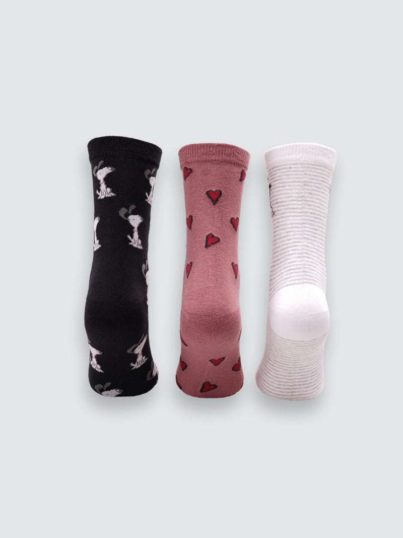 Комплект къси дамски чорапи "Love is in the air" в черно, пепел от рози и на райета
