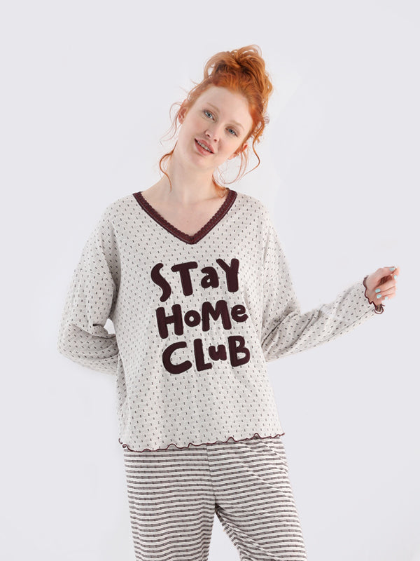 Комплект дамска пижама  "Stay home club"